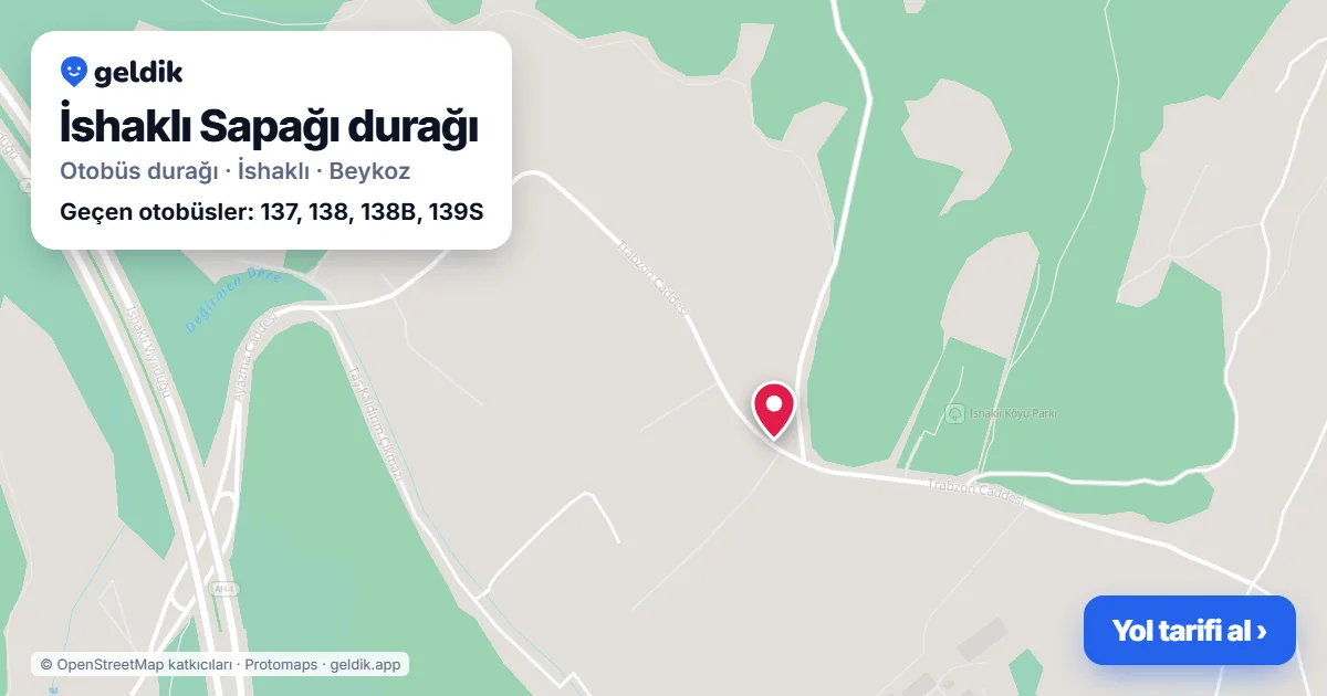 İshaklı Sapağı otobüs durağı haritada: konumu ve yakındaki duraklar