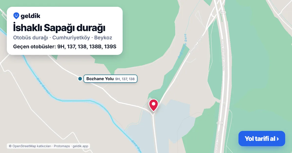 İshaklı Sapağı otobüs durağı haritada: konumu ve yakındaki duraklar