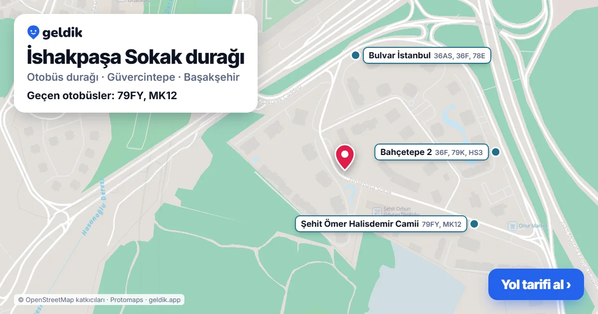 İshakpaşa Sokak otobüs durağı haritada: konumu ve yakındaki duraklar