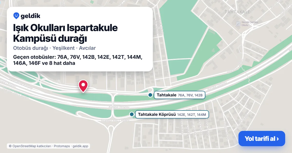 Işık Okulları Ispartakule Kampüsü otobüs durağı haritada: konumu ve yakındaki duraklar