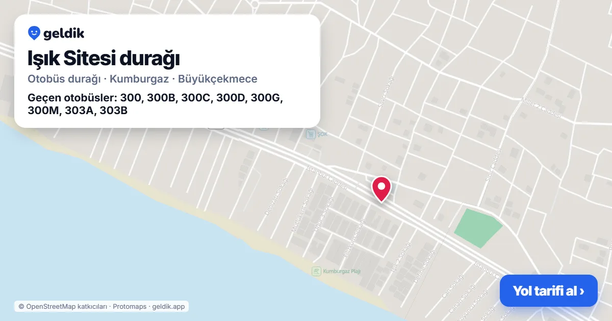 Işık Sitesi otobüs durağı haritada: konumu ve yakındaki duraklar