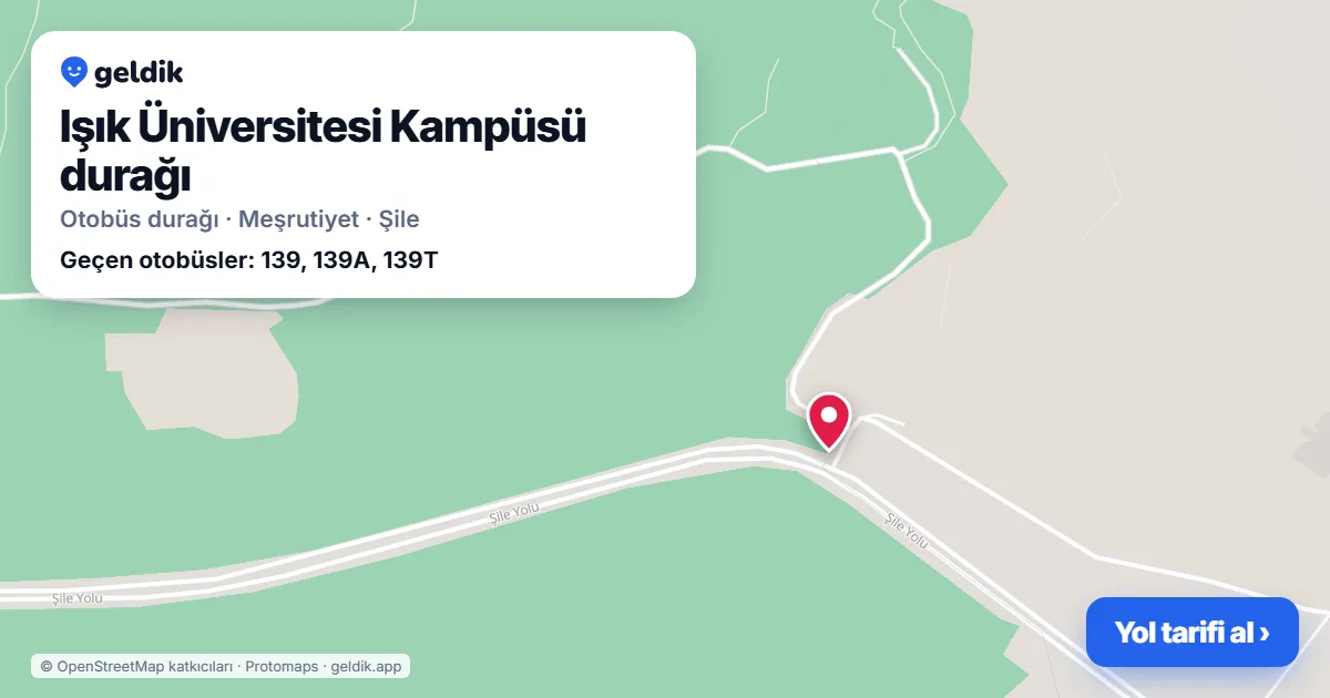 Işık Üniversitesi Kampüsü otobüs durağı haritada: konumu ve yakındaki duraklar