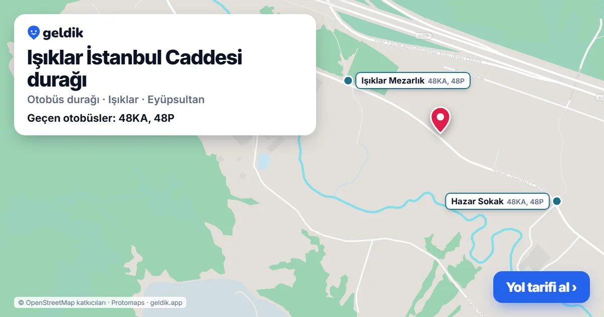 Işıklar İstanbul Caddesi otobüs durağı haritada: konumu ve yakındaki duraklar