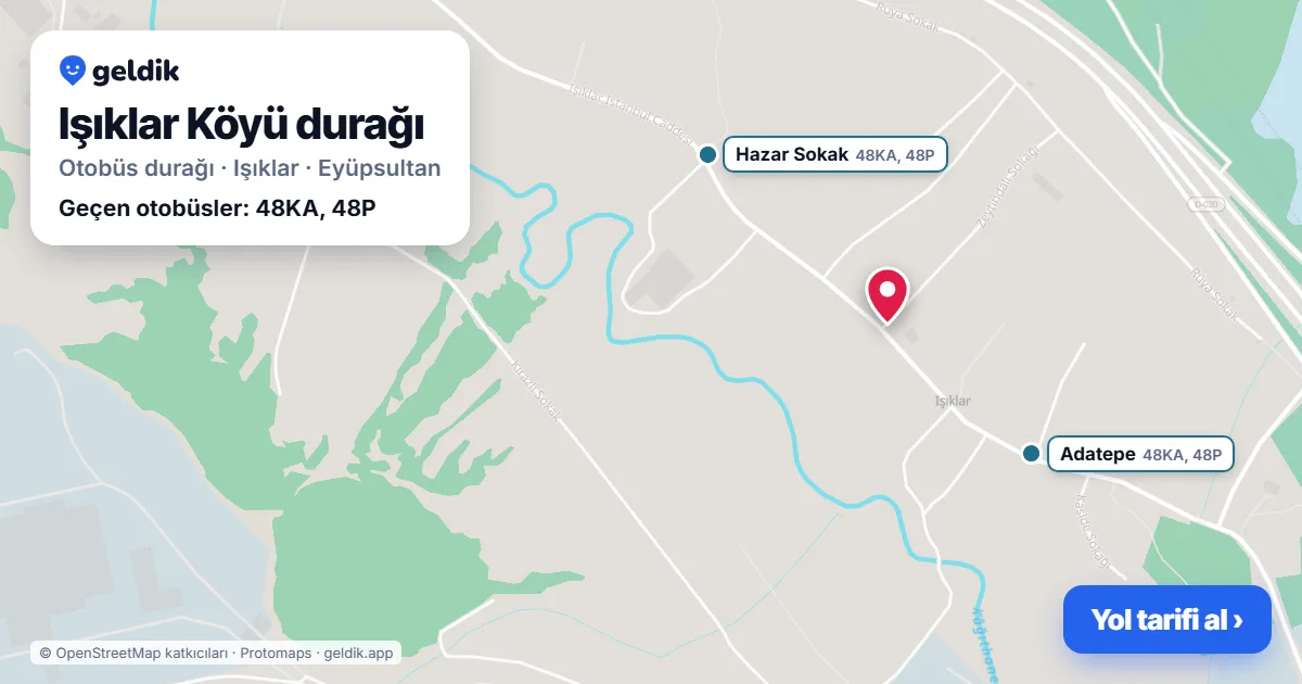 Işıklar Köyü otobüs durağı haritada: konumu ve yakındaki duraklar