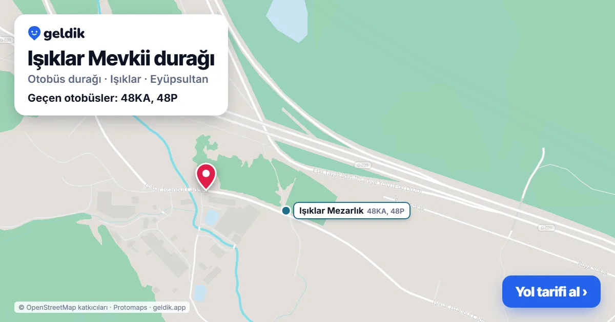 Işıklar Mevkii otobüs durağı haritada: konumu ve yakındaki duraklar