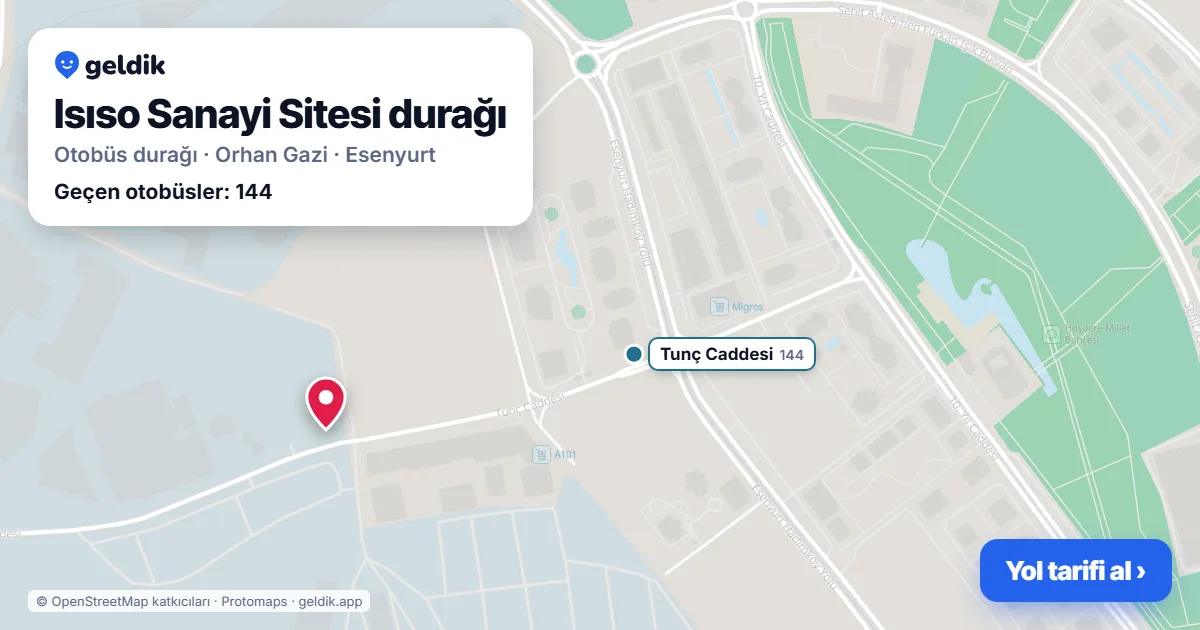 Isıso Sanayi Sitesi otobüs durağı haritada: konumu ve yakındaki duraklar