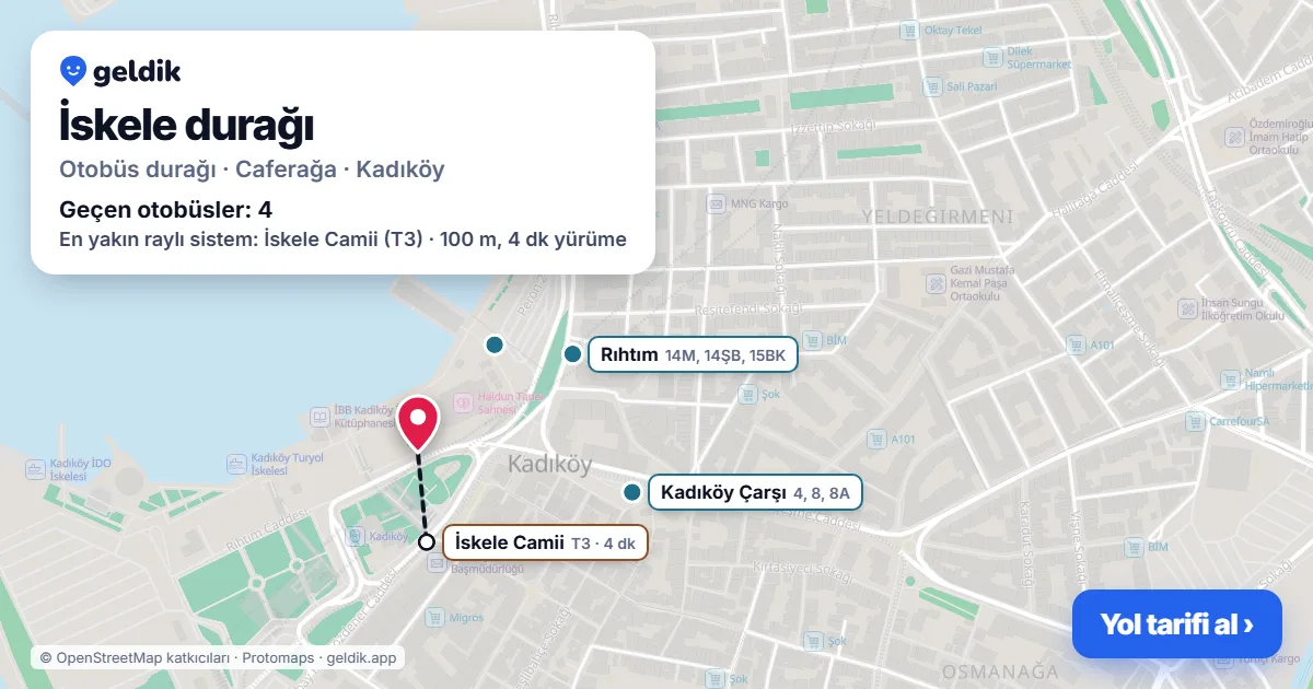 İskele otobüs durağı haritada: konumu ve yakındaki duraklar