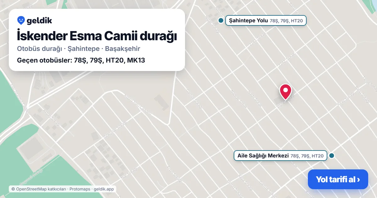 İskender Esma Camii otobüs durağı haritada: konumu ve yakındaki duraklar