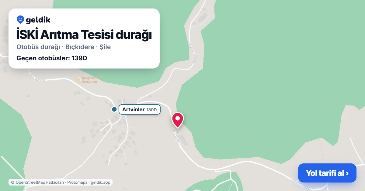 İSKİ Arıtma Tesisi otobüs durağı haritada: konumu ve yakındaki duraklar