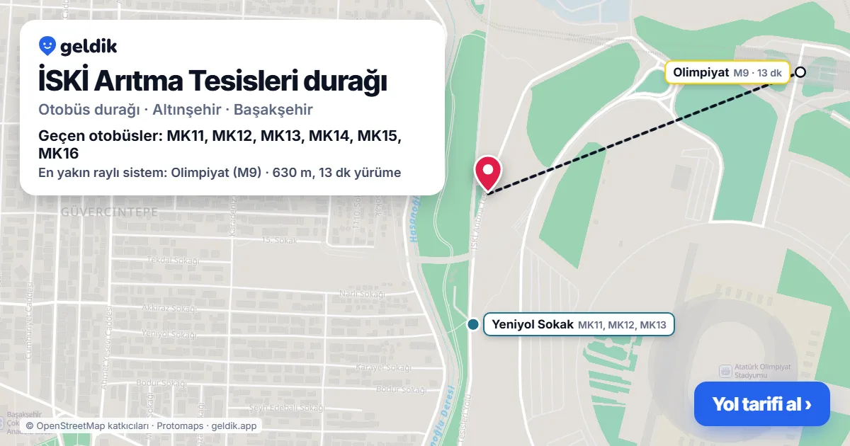 İSKİ Arıtma Tesisleri otobüs durağı haritada: konumu ve yakındaki duraklar
