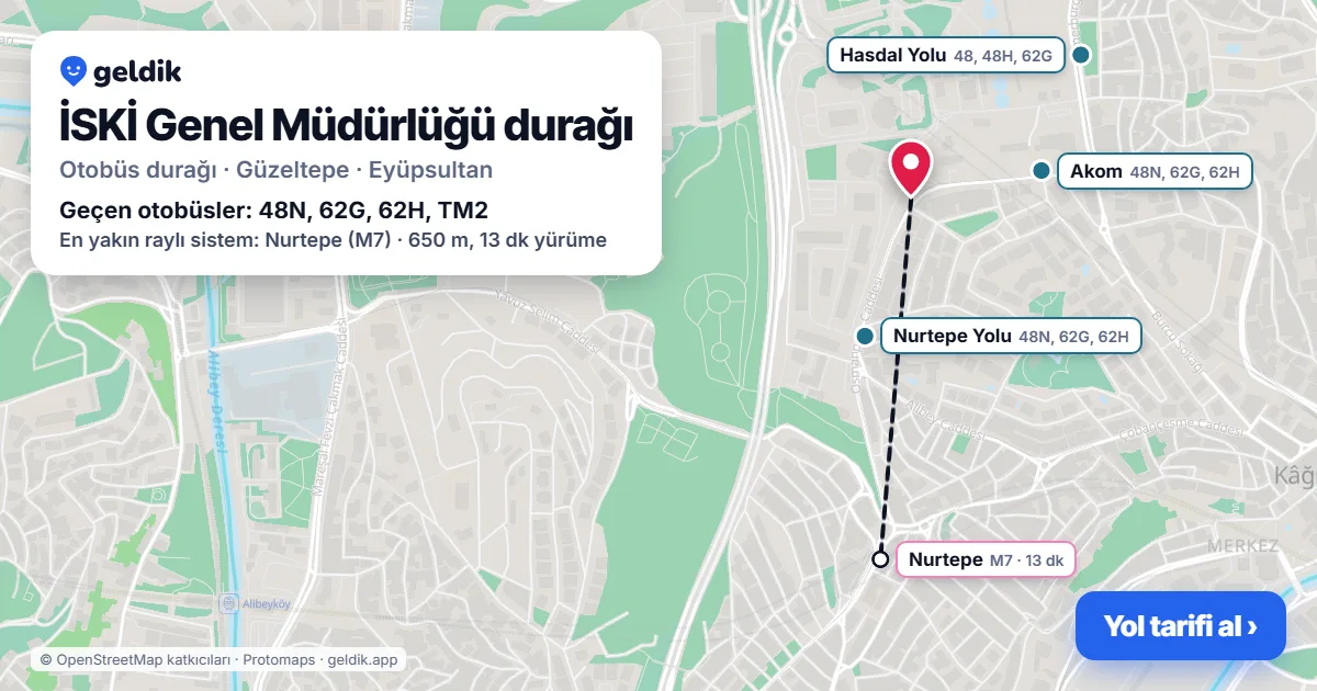 İSKİ Genel Müdürlüğü otobüs durağı haritada: konumu ve yakındaki duraklar