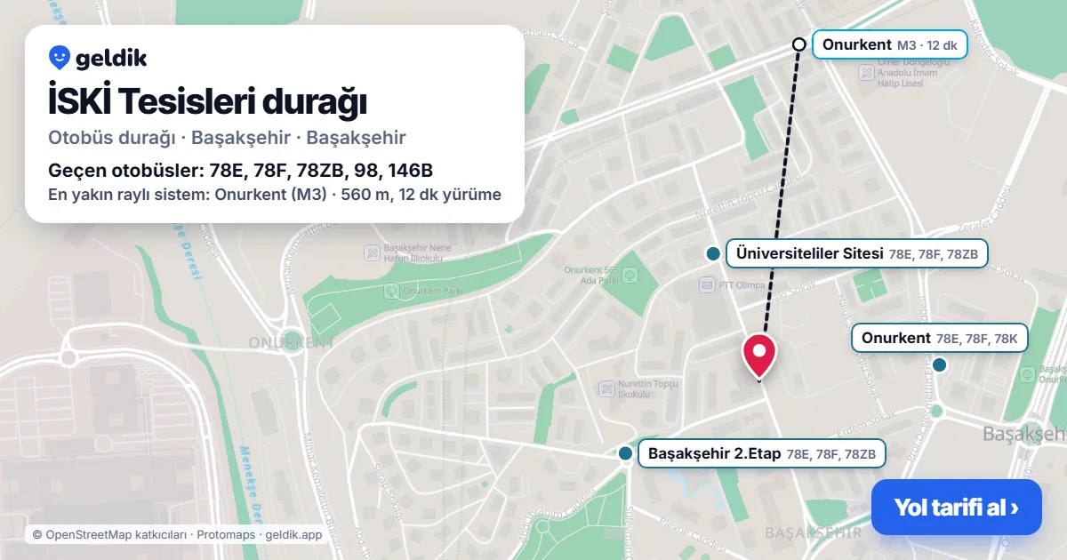 İSKİ Tesisleri otobüs durağı haritada: konumu ve yakındaki duraklar
