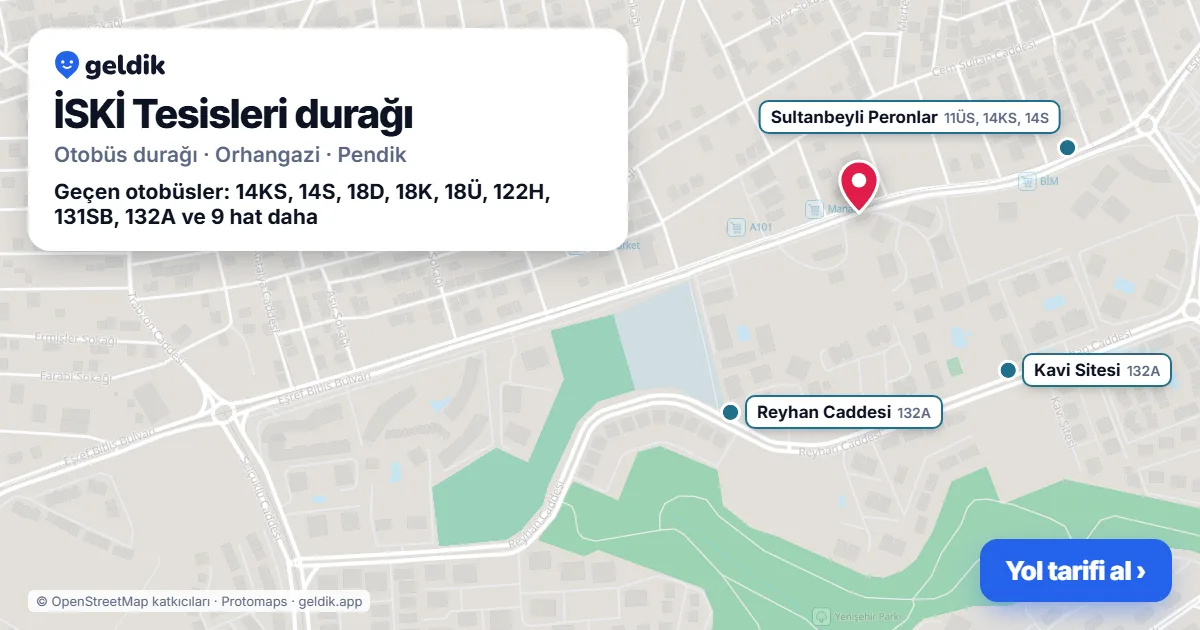 İSKİ Tesisleri otobüs durağı haritada: konumu ve yakındaki duraklar