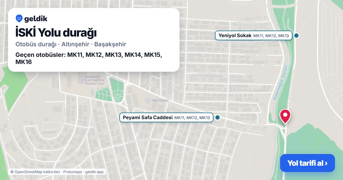 İSKİ Yolu otobüs durağı haritada: konumu ve yakındaki duraklar