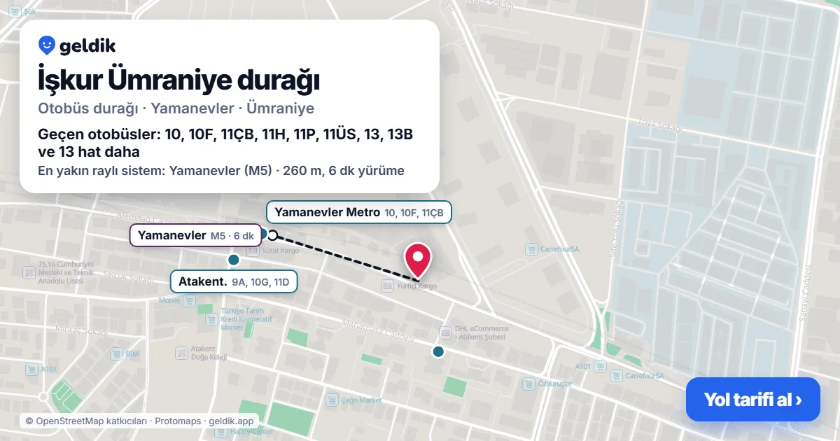 İşkur Ümraniye otobüs durağı haritada: konumu ve yakındaki duraklar