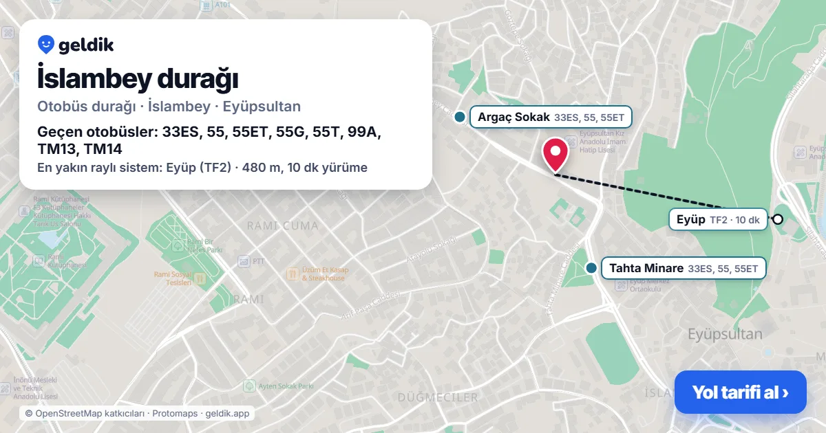 İslambey otobüs durağı haritada: konumu ve yakındaki duraklar