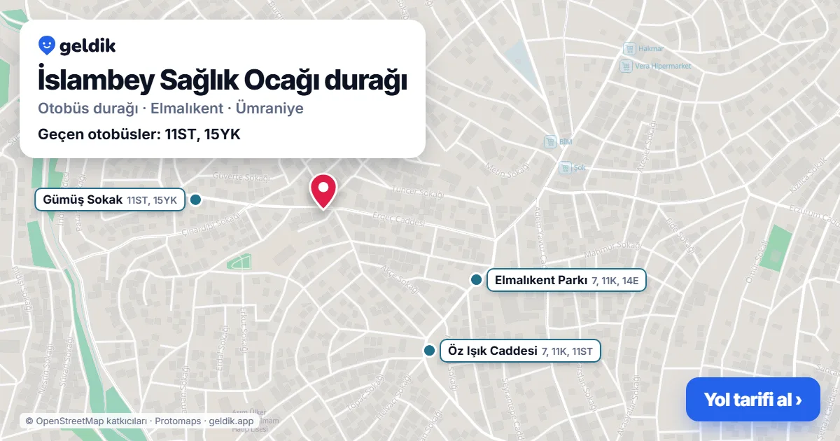 İslambey Sağlık Ocağı otobüs durağı haritada: konumu ve yakındaki duraklar