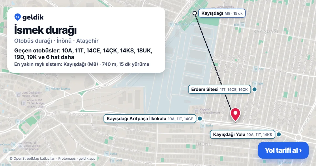 İsmek otobüs durağı haritada: konumu ve yakındaki duraklar