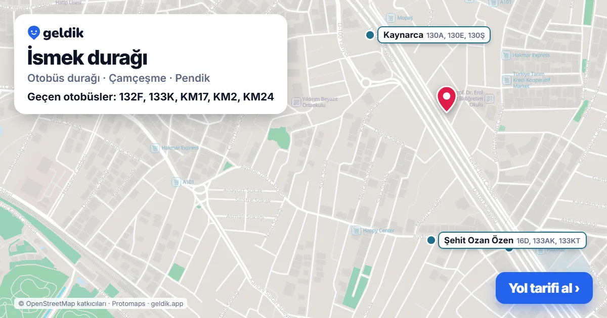 İsmek otobüs durağı haritada: konumu ve yakındaki duraklar