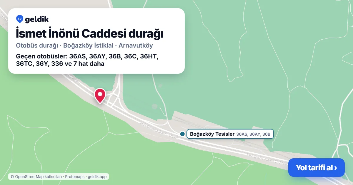 İsmet İnönü Caddesi otobüs durağı haritada: konumu ve yakındaki duraklar