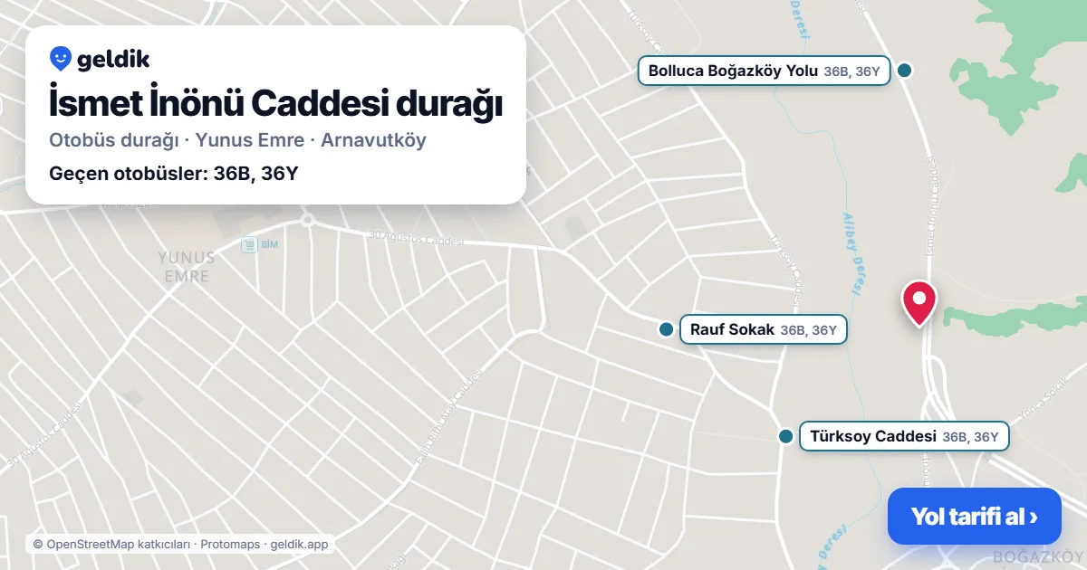 İsmet İnönü Caddesi otobüs durağı haritada: konumu ve yakındaki duraklar