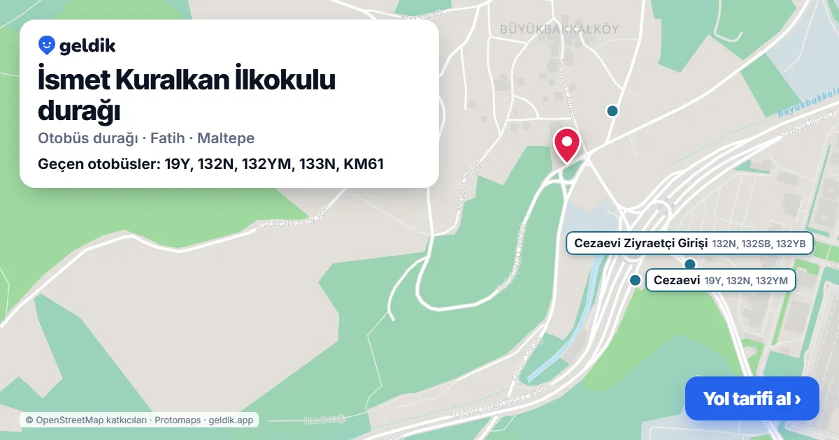 İsmet Kuralkan İlkokulu otobüs durağı haritada: konumu ve yakındaki duraklar
