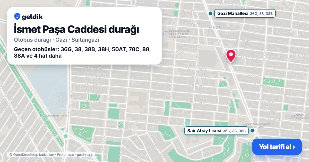 İsmet Paşa Caddesi otobüs durağı haritada: konumu ve yakındaki duraklar
