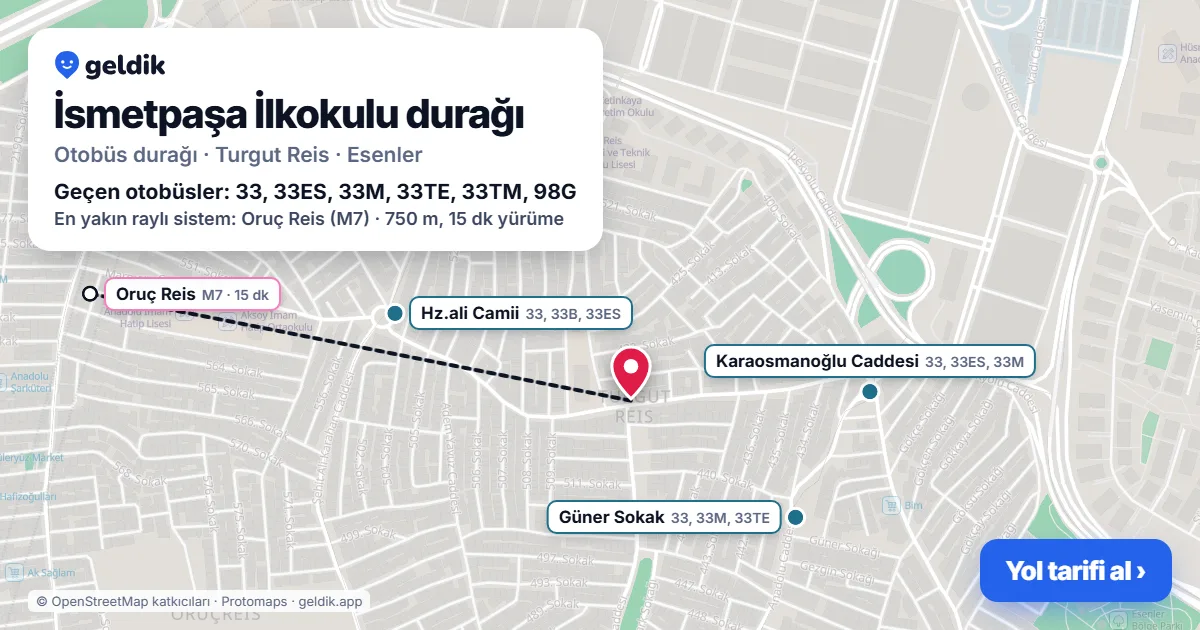 İsmetpaşa İlkokulu otobüs durağı haritada: konumu ve yakındaki duraklar