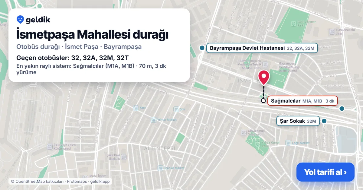 İsmetpaşa Mahallesi otobüs durağı haritada: konumu ve yakındaki duraklar