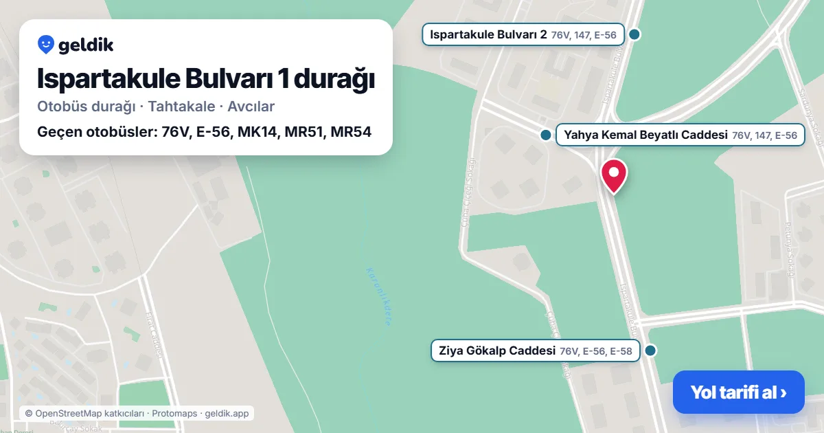 Ispartakule Bulvarı 1 otobüs durağı haritada: konumu ve yakındaki duraklar