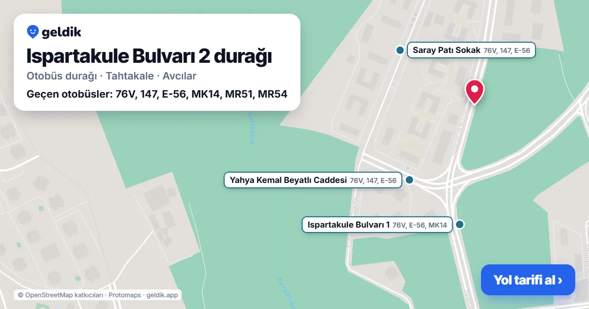 Ispartakule Bulvarı 2 otobüs durağı haritada: konumu ve yakındaki duraklar