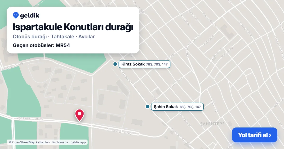 Ispartakule Konutları otobüs durağı haritada: konumu ve yakındaki duraklar