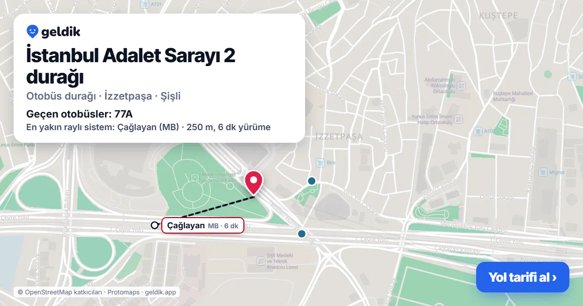 İstanbul Adalet Sarayı 2 otobüs durağı haritada: konumu ve yakındaki duraklar
