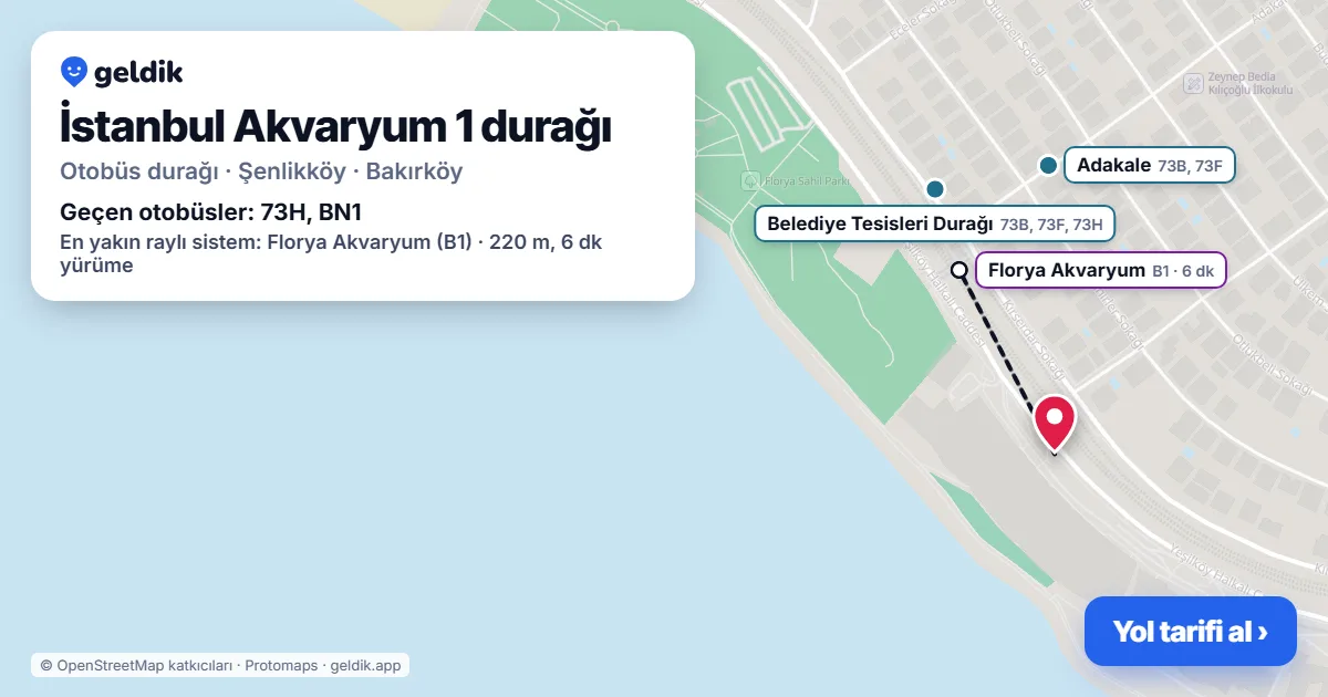 İstanbul Akvaryum 1 otobüs durağı haritada: konumu ve yakındaki duraklar