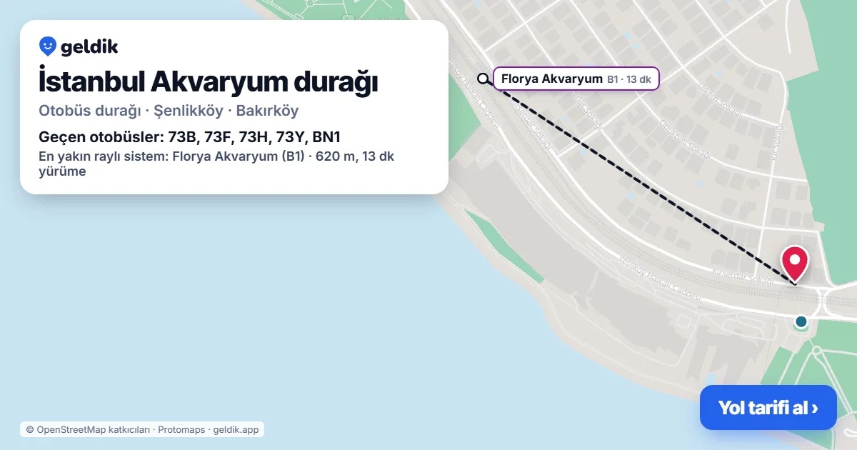 İstanbul Akvaryum otobüs durağı haritada: konumu ve yakındaki duraklar
