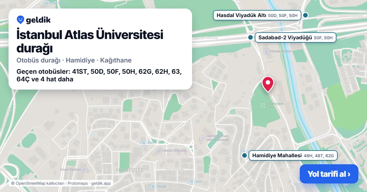 İstanbul Atlas Üniversitesi otobüs durağı haritada: konumu ve yakındaki duraklar
