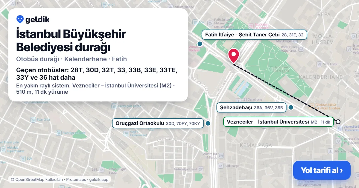 İstanbul Büyükşehir Belediyesi otobüs durağı haritada: konumu ve yakındaki duraklar