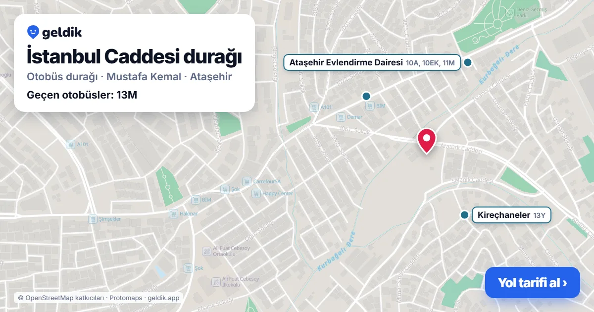 İstanbul Caddesi otobüs durağı haritada: konumu ve yakındaki duraklar