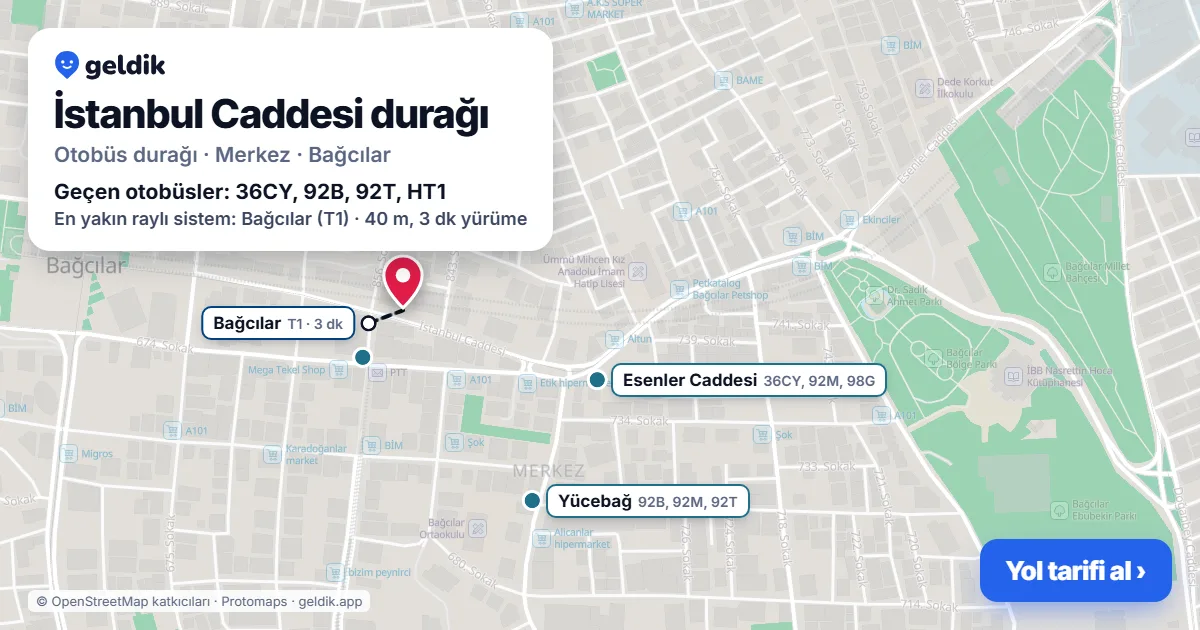 İstanbul Caddesi otobüs durağı haritada: konumu ve yakındaki duraklar