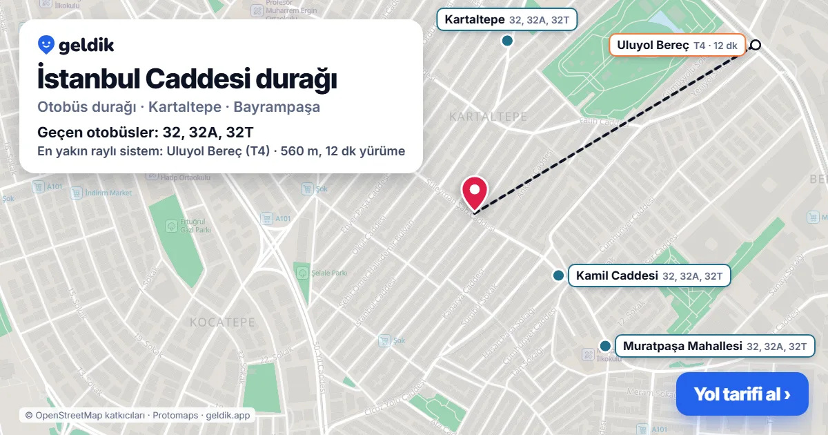 İstanbul Caddesi otobüs durağı haritada: konumu ve yakındaki duraklar