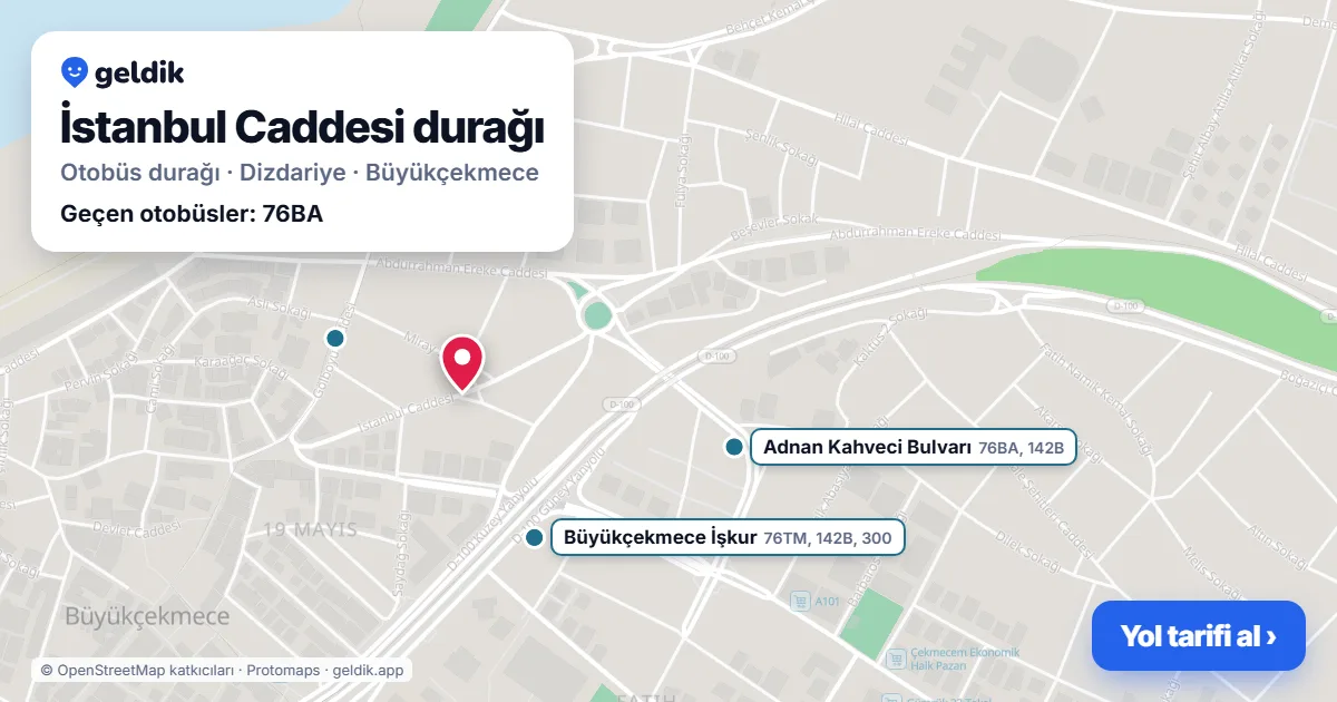 İstanbul Caddesi otobüs durağı haritada: konumu ve yakındaki duraklar