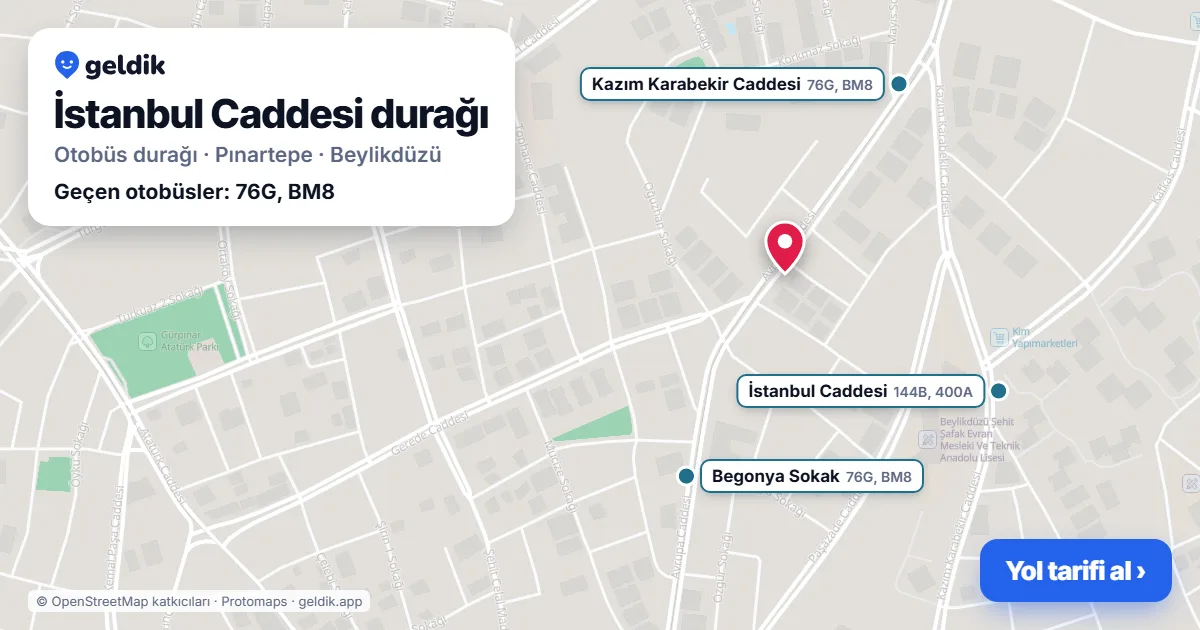 İstanbul Caddesi otobüs durağı haritada: konumu ve yakındaki duraklar
