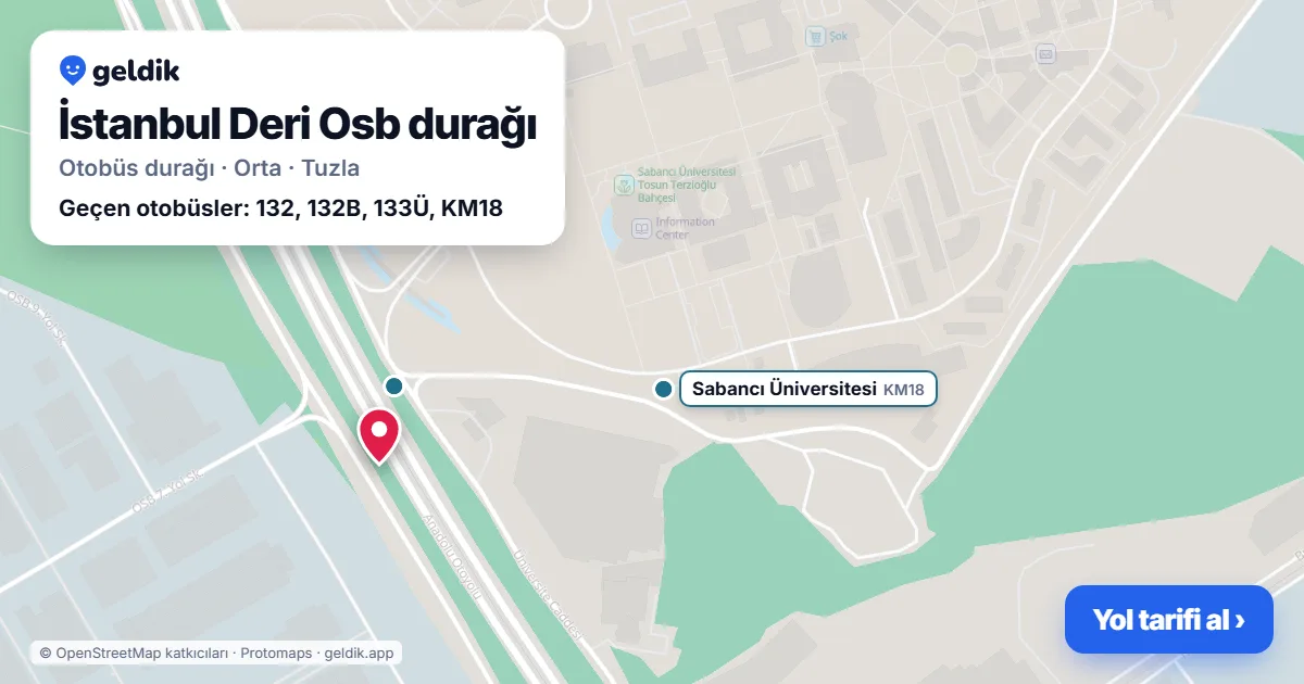 İstanbul Deri Osb otobüs durağı haritada: konumu ve yakındaki duraklar