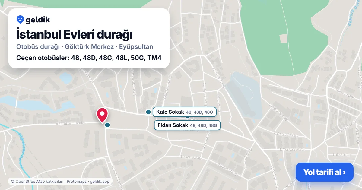 İstanbul Evleri otobüs durağı haritada: konumu ve yakındaki duraklar
