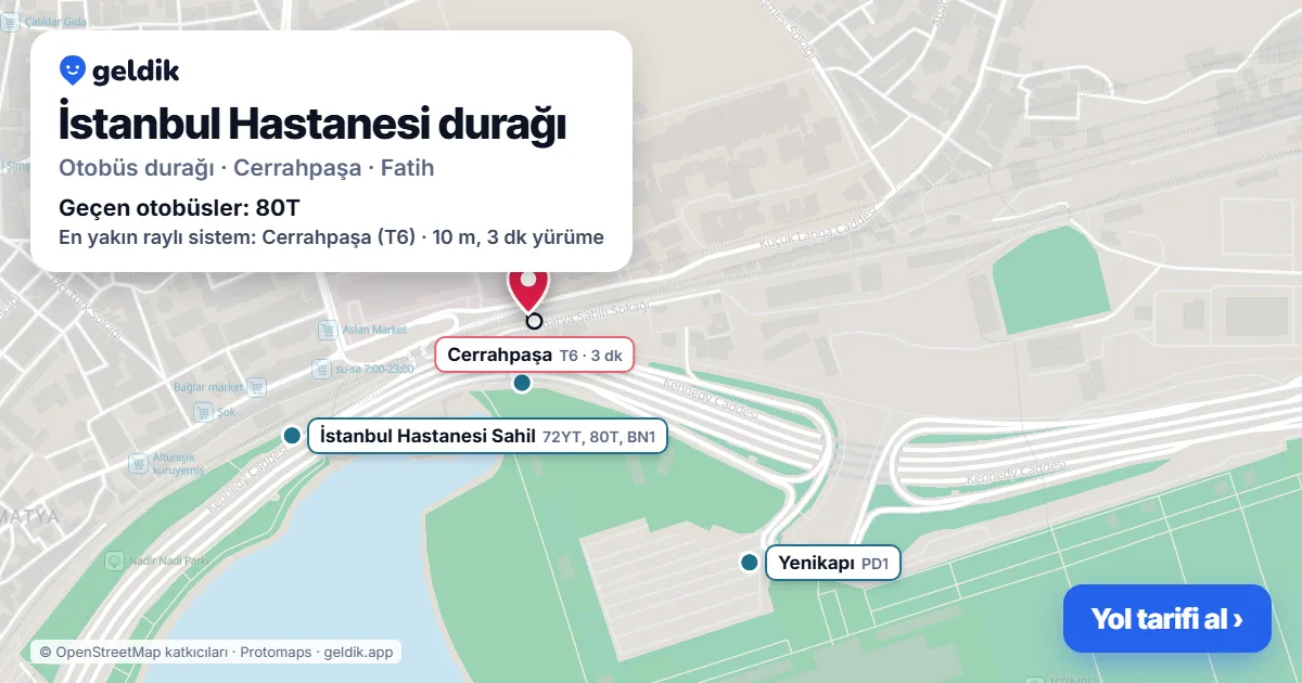 İstanbul Hastanesi otobüs durağı haritada: konumu ve yakındaki duraklar