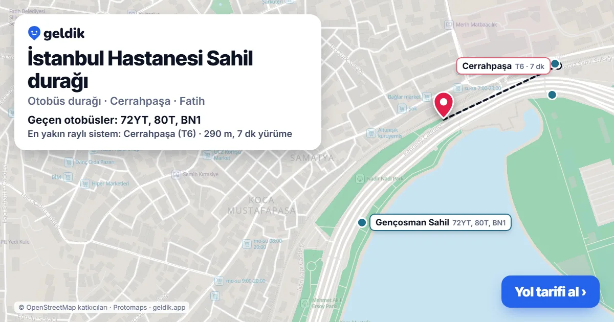 İstanbul Hastanesi Sahil otobüs durağı haritada: konumu ve yakındaki duraklar