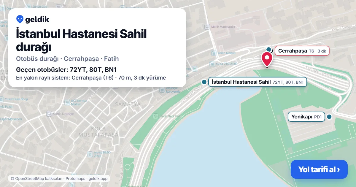 İstanbul Hastanesi Sahil otobüs durağı haritada: konumu ve yakındaki duraklar