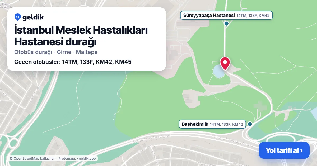 İstanbul Meslek Hastalıkları Hastanesi otobüs durağı haritada: konumu ve yakındaki duraklar