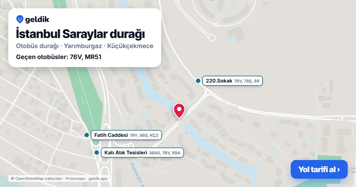 İstanbul Saraylar otobüs durağı haritada: konumu ve yakındaki duraklar