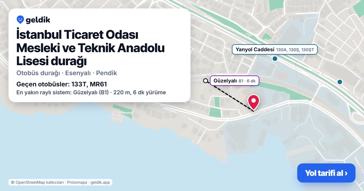 İstanbul Ticaret Odası Mesleki ve Teknik Anadolu Lisesi otobüs durağı haritada: konumu ve yakındaki duraklar